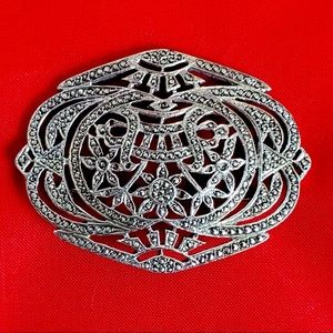 925 Sterling Silver Vintage 1950s Brooch Pin With Marcasite